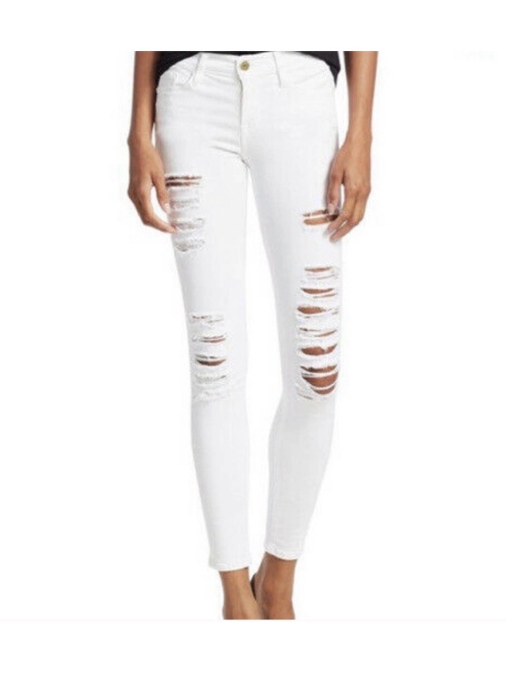 Frame Denim White Ripped Skinny Jeans for Women Sz 28